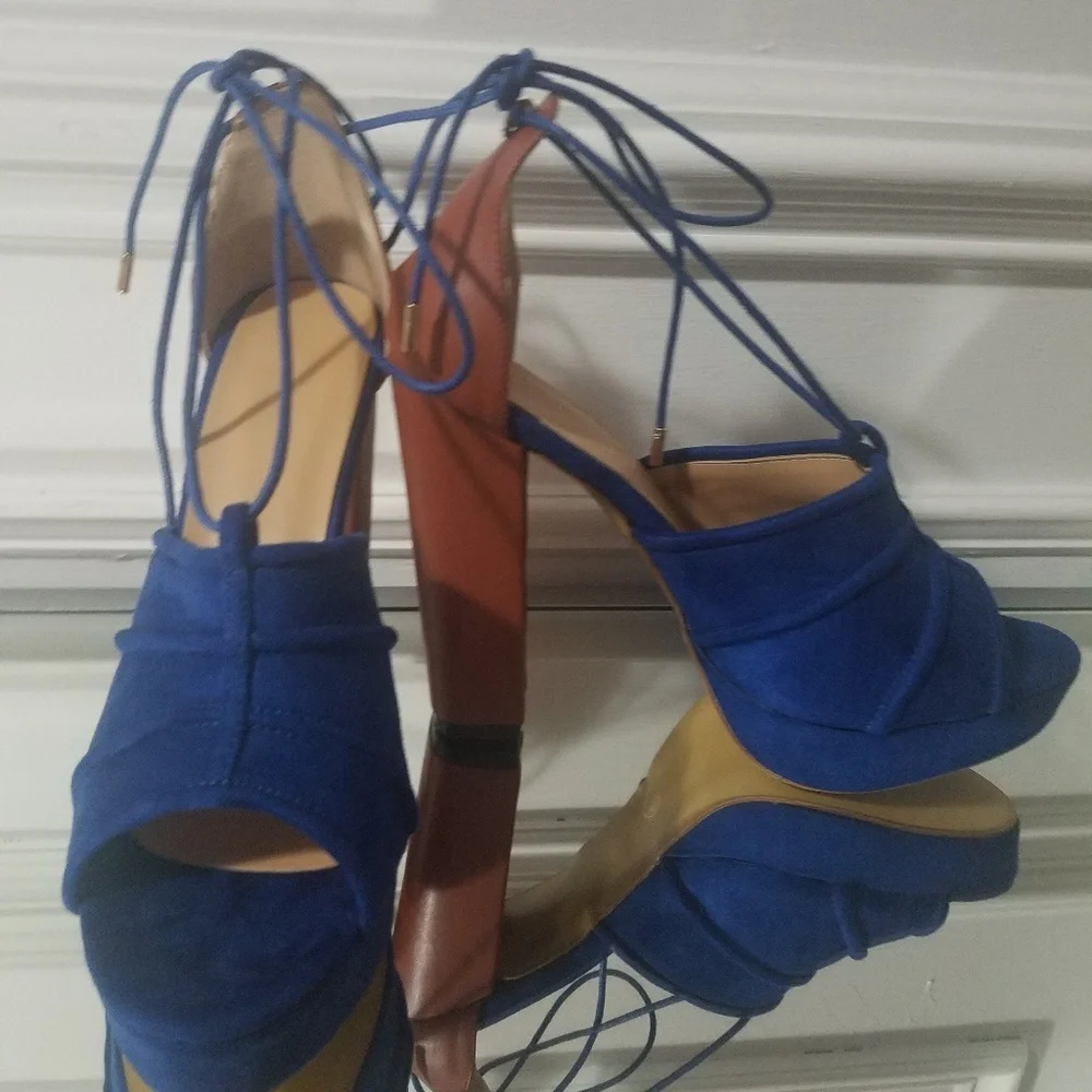 Blue Platform pumps with Ankle wrap ties